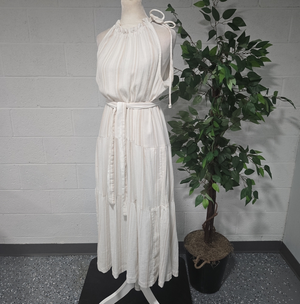 John & Mickie Los Angeles Halter Cotton Pockets Ruffle Midi Dress Small USA